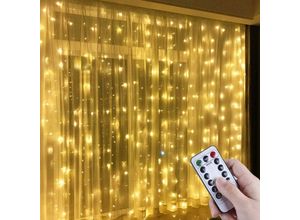 9078382314979 - Vorhang-Lichter 3 x 3 m 300 LEDs 8 Beleuchtungsmodi USB-Fernbedienung Vorhang-Lichter Fensterdekoration Innenbereich für Weihnachten