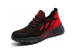 9078382335745 - Sicherheitsschuhe Arbeitsschuhe Herren Damen Leicht Stahlkappenschuhe Sportlich Schutzschuhe rutschfeste Atmungsaktiv Stahlkappe Sneaker Rot