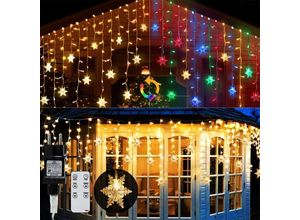 9078382351523 - Lycxames - Weihnachts-Lichtervorhang mit bunten Schneeflocken 9 m 360 LED-Weihnachtslichter mit Fernbedienung IP44 8 Beleuchtungsmodi