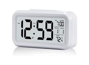 9088340735425 - Digitaler Wecker Morgenwecker leiser batteriebetriebener digitaler Wecker für Kinder und Erwachsene großes LED-Display Temperaturkalender (weiß)