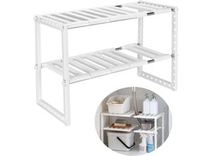 9088340738976 - Memkey - Aufbewahrungsregal unter der Spüle erweiterbarer Rack-Organizer für Küche Badezimmer Schlafzimmer Wohnzimmer verstellbare Länge 38–70