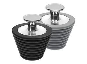 9088340739843 - Memkey - 2er-Set Universal-Badewannen- und Waschbeckenstopper – Schwarz und Grau (patentiertes Produkt)