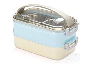 9088340741457 - Memkey - 2-lagige Lunchbox aus Edelstahl tragbar Thermo-Bento-Boxen isolierte Lunchbox isolierte Lunchbox Lebensmittelaufbewahrungsbehälter für