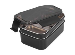 9088340741471 - Memkey - Lunchbox aus Edelstahl 304 doppellagige Lunchbox Lebensmittelaufbewahrung mit Fach für Erwachsene Kinder Büro Schulreisen (schwarz)