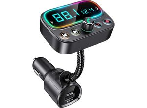 9088340743673 - Bluetooth-FM-Transmitter mit Dual-Mikrofon [eine Taste zum Ausschalten von FM] kabellose Freisprecheinrichtung mit 3 USB-Anschlüssen (PD18W und