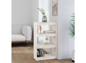 9091424921379 - Raumteiler Bücherregal Paravent mit 3 geräumigen Fächern ausgestattet Bücherschrank Weiß 60x30x1035 cm Massivholz Kiefer -BNC18495