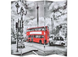 9091424922147 - Raumteiler Bücherregal Paravent Stellwand Sichtschutz klappbar 200 x 170 cm London Bus Schwarz-Weiß NMKS21725 MaisonChic