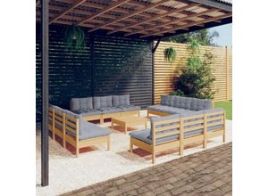 9091424936809 - Maisonchic - 13-tlg Paletten-Lounge-Set Garten-Lounge-Set Sitzgruppe Gartenset Gartenmöbel mit Grauen Kissen Kiefernholz LLOAQ849698