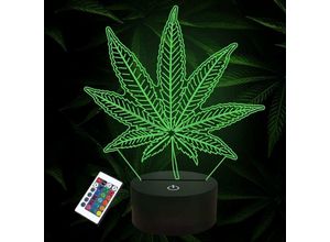 9093563068380 - MINKUROW 3D-Nachtlichter Cannabis-Blatt-Illusionslampe mit Smart Touch 16 Farben Wickeltisch Schreibtisch Schlafzimmer Dekoration optisches