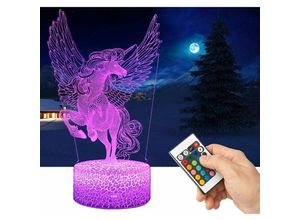 9093563068465 - 3D-Einhorn-Lampe LED-Nachtlicht mit Fernbedienung 16 wählbare Farben dimmbare Touch-Nachtlampe Geburtstagsgeschenk frohe Weihnachtsgeschenke für