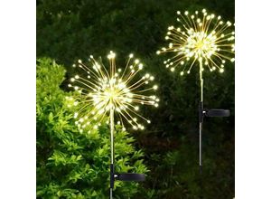 9093563068502 - Minkurow - Solarleuchte für Garten im Freien 2er Set 120 led Solar Feuerwerk Gartendekoration Solar Gartenpfahl Lichter Löwenzahn Wasserdichte