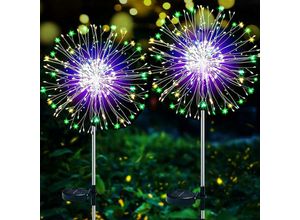 9093563068519 - Minkurow - Solarleuchte für Garten im Freien 2 Stück 120 led Solar Feuerwerk Gartendekoration Solar Gartenpfahl Lichter Löwenzahn Wasserdichte