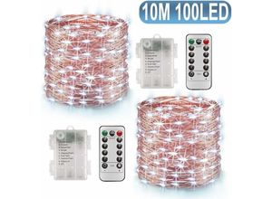 9093563151426 - Lycxames - 2 x 10 m LED-Lichterkette batteriebetrieben 100 LEDs Timer-Funktion mit Fernbedienung IP65 wasserdicht Innen- und Außendekoration