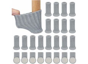 9093563302064 - Lycxames - 24 pcs Stuhlsocken rutschfeste gestrickte hochelastische Möbelbeinsocken Wiederverwendbare Stuhlbein-Bodenschoner grau