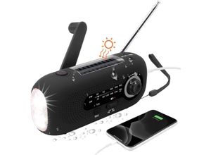 9098922886285 - CCYKXA (Schwarz) Tragbares Solarradio Dynamo-Radio Solarradio mit SOS-Alarm für Notfälle kleines Radio wasserdichtes IPX3-Radio