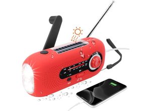 9098922886292 - CCYKXA (Rot) Tragbares Solarradio Dynamo-Radio Solarradio mit SOS-Alarm für Notfälle kleines Radio wasserdichtes IPX3-Radio AM FM-Kurbelradio