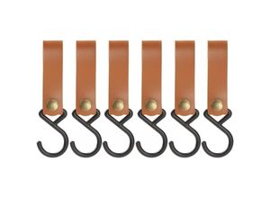 9098922940925 - CCYKXA Set mit 6 Leder-S-förmigen Haken Edelstahl-S-Haken zum Aufhängen von Töpfen Töpfen Kaffeetassen Kleidung Outdoor-Utensilien (Karamell)