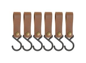 9098922940932 - Ccykxa - Set mit 6 Leder-S-förmigen Haken Edelstahl-S-Haken zum Aufhängen von Töpfen Töpfen Kaffeetassen Kleidung Outdoor-Utensilien (Khaki)