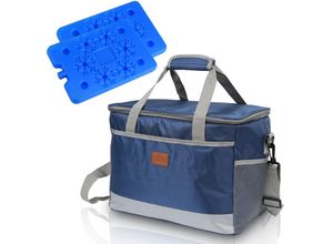 9103312936232 - 15L Kühltasche Picknicktasche Thermotasche Lunchtasche Kühlbox Groß Isoliert Faltbar Tasche Isoliertasche mit 2er Kühlakkus Blau - Swanew