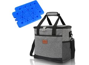 9103312936263 - 15L Kühltasche Picknicktasche Thermotasche Lunchtasche Kühlbox Groß Isoliert Faltbar Tasche Isoliertasche mit 2er Kühlakkus Grau - Swanew