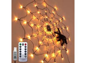 9105333890210 - Halloween-DekorationUSB-LED-Spinnennetz für 1 m 70 LEDs 8 Modi wasserdicht mit 1 schwarzen Spinne für Party Hof für Halloween – Innen- und