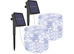 9105333892894 - 8 Beleuchtungsmodi 120 LEDs Solar-Lichterkette 2-teilig 12 Meter Länge Kaltweiß Halloween Weihnachten Party [Energieklasse a+++]