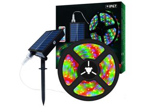 9105333906966 - Solar-LED-Streifen für den Außenbereich 5 m 280 LEDs solarbetrieben farbwechselnder RGB-LED-Streifen mit 8 Beleuchtungsmodi wasserdicht IP67