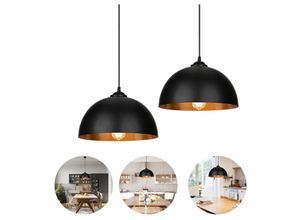 9114680752188 - Swanew - 2x Pendelleuchte Lampenschirm Küche Hängelampe Decke Schwarz-gold Licht Beleuchtung Design - schwarz