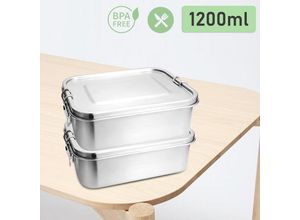 9114680762835 - Edelstahl BrotdoseNachhaltige Lunchbox für Büro Schule Picknick2x 1200ml - Silber - Swanew