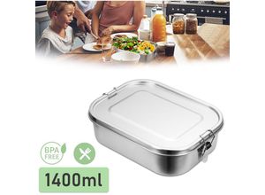 9114680762842 - Edelstahl BrotdoseNachhaltige Lunchbox für Büro Schule Picknick1400ml - Silber - Swanew