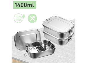 9114680762859 - Swanew - Edelstahl BrotdoseNachhaltige Lunchbox für Büro Schule Picknick2x 1400ml - Silber