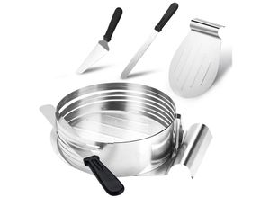 9114680998739 - Torten Set Tortenheber 4tlg aus Edelstahl - 23-30cm Durchmesser Tortenring Tortenschneider Schneidhilfe für Küche Backen und Dekorieren - Silber