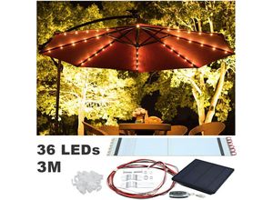 9114681020378 - LED-Sonnenschirm-Lichterkette Garten-Terrassenschirme mit Fernbedienung wasserdichte LED-Leuchten für Gartenschirm 36 LEDs - WarmWeiß - Vingo