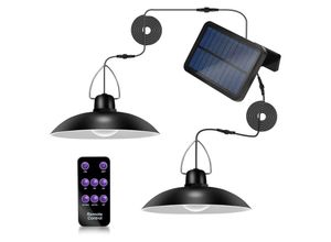 9114681025113 - Außen Solarlampe Solar Pendelleuchte IP65 Wasserdichte Garten Hängelampe Fernbedienung Warmweiß mit 2 Lampen - Schwarz - Vingo