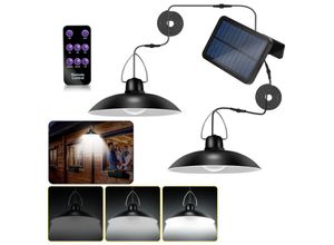 9114681025120 - Außen Solarlampe Solar Pendelleuchte IP65 Wasserdichte Garten Hängelampe Fernbedienung Weiß mit 2 Lampen - Schwarz - Vingo