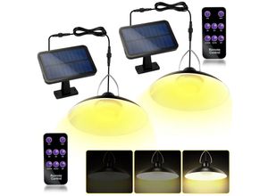 9114681069179 - Außen Solarlampe Solar Pendelleuchte IP65 Wasserdichte Garten Hängelampe Fernbedienung Warmweiß mit 2 Lampen - Schwarz