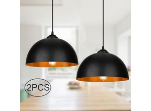 9114681079208 - Lot de 2 Lustre Suspension abat-jour Industrielle Rétro Lustre Abat-Jour Noir Lampe de Plafond Luminaire pour Salon Cuisine E27 - Swanew