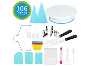 9114681135232 - 106x Backzubehör Torten Kuchen Spritzbeutel Spritztüllen Set Tortenplatte Deko - Blau - Tolletour