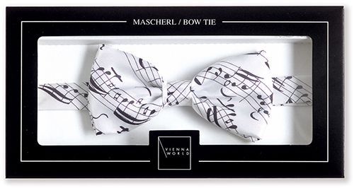 9120016970836 - Fliege   Mascherl aus Seide weiß schwarz Bach - Geschenke - Aufdruck mit Noten