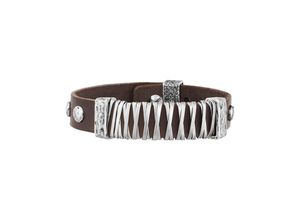 9120098050402 - Armband SEVEN-24 Edelstahl mit braunem Leder Armbänder Gr 24cm Edelstahl braun Herren Armbänder