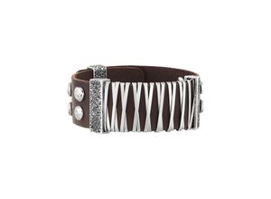 9120098050426 - Armband SEVEN-24 Edelstahl mit braunem Leder Armbänder Gr 245cm Edelstahl braun Herren Armbänder