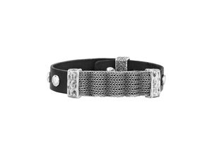 9120098050457 - Armband SEVEN-24 Edelstahl mit schwarzem Leder Armbänder Gr 24cm Edelstahl schwarz Herren Armbänder