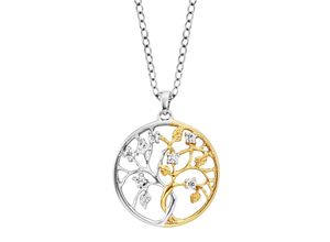 9120120093490 - Anhänger mit Kette 925 - Sterling Silber rhodiniert teils vergoldet Liebesbaum Zirkonia