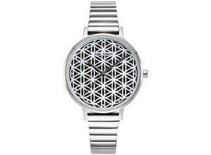 9120120094817 - Damenuhr Edelstahl silberfarben Flower of Life silver pearl