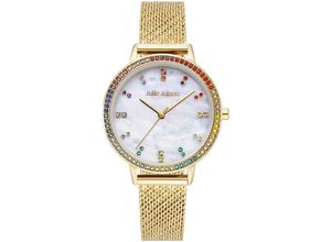 9120120094855 - Quarzuhr JULIE JULSEN Rainbow Gold White JJW2100YGME Armbanduhren goldfarben Damen Quarzuhren Armbanduhr Damenuhr bunte Zirkonia Regenbogen Perlmutt-Zifferblatt