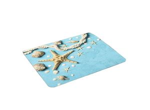 9120121454887 - Santosini Weichschaum-Badematte eckig ca 50 x 55 cm - Seestern Muscheln Aqua