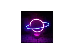 9122943370710 - Planet LED Neonlicht und Sockel – Hellblaue und rosa Tischlampe – USB-Nachtlicht – Tischdekoration