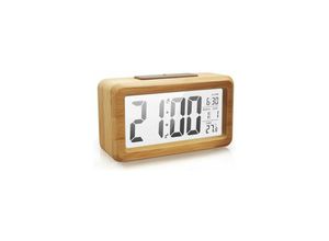 9122943392156 - Digitaler Wecker aus Holz großes LED-Display intelligentes Sensor-Nachtlicht Schlummer- und Temperaturfunktion batteriebetrieben quaderförmiger