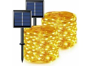 9130872250157 - 100 led wasserdichte Solar-Lichterketten 12 m warmweiß mit 8 Modi Kupferdraht-Solar-Lichterketten für Garten Terrasse Weihnachten Hochzeitsfeier