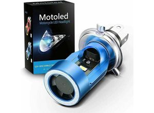 9130872254759 - Tovbmup - H4 LED-Lampe mit Angel Eyes HS1 6400LM dc 12V Motorradscheinwerfer blau 1 Stück